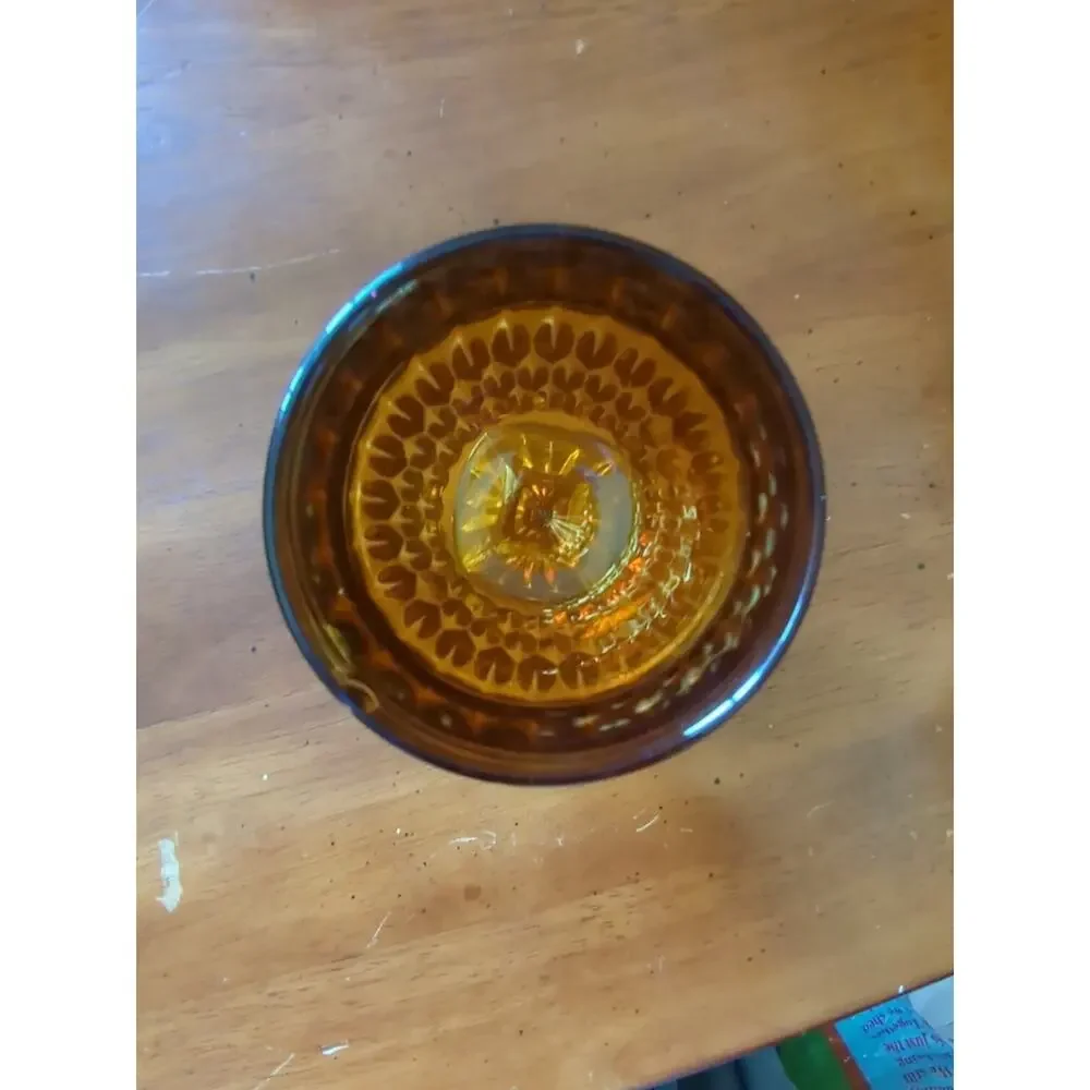 Vintage Indiana Amber Glass Mt. Vernon Tea Footed Goblet Glass Square Base